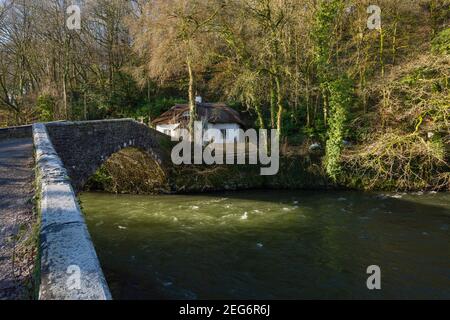 Cove Bridge over the River exe im Winter in Cove, Devon, England. Stockfoto