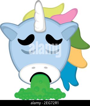 Vector Emoticon Illustration Cartoon von Einhorn´s Kopf mit einem angewiderten Ausdruck, erwerfen Stock Vektor