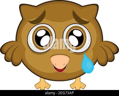 Vector Emoticon Illustration Cartoon´s Kopf einer Eule mit einem traurigen Ausdruck und Weinen mit einer Träne, die aus dem Auge über die Wange fällt Stock Vektor