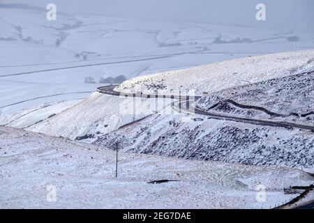 Die A537 Cat and Fiddle Road von Buxton nach Macclesfield Im Winter Stockfoto