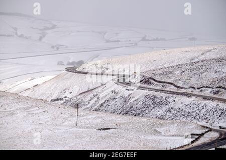 Die A537 Cat and Fiddle Road von Buxton nach Macclesfield Im Winter Stockfoto