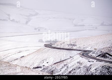 Die A537 Cat and Fiddle Road von Buxton nach Macclesfield Im Winter Stockfoto