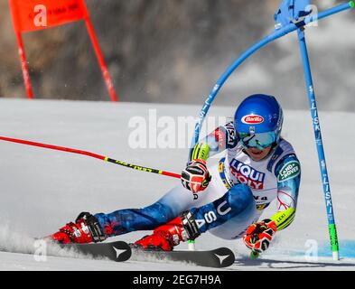 Cortina, Italien. Feb 18 2021: Mikaela SHIFFRIN (USA) 2021 FIS Alpine Skiweltmeisterschaft - Riesenslalom - Damen, alpines Skirennen in Cortina (BL), Italien., . Februar 18 2021 (Foto: IPA/Sipa USA) Quelle: SIPA USA/Alamy Live News Stockfoto