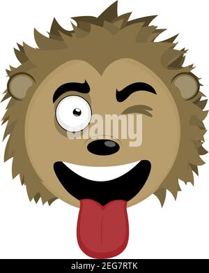 Vector Emoticon Illustration Karikatur eines Stachelschweinkopfes mit glücklichen Ausdruck, zwinkend und herausragen seine Zunge mit offenem Mund´s Stock Vektor
