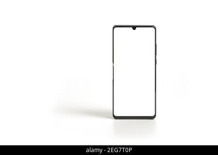 Schwarzes modernes Smartphone Mockup. Handy-Smartphone-Technologie Front blank Bildschirm Studio auf weißem Hintergrund mit Beschneidungspfad isoliert aufgenommen Stockfoto