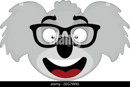 Vector Emoticon Illustration des Kopfes eines Cartoon Koala Mit Brille und einem fröhlichen Ausdruck Stock Vektor