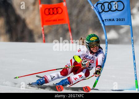 Cortina, Italien. Feb 18 2021:Katharina LIENSBERGER (AUT) 2021 FIS Alpine Skiweltmeisterschaften - Riesenslalom - Damen, alpines Skirennen in Cortina (BL), Italien., . Februar 18 2021 (Foto: IPA/Sipa USA) Quelle: SIPA USA/Alamy Live News Stockfoto