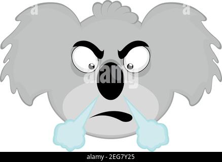 Vector Emoticon Illustration Cartoon eines Koala´s Kopf mit wütenden Ausdruck aus Nasenrauch kommen Stock Vektor