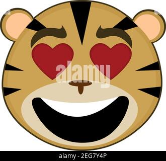 Vector Emoticon Illustration Cartoon eines Tigers Kopf mit einem Ausdruck der Liebe und mit herzförmigen Augen.´s Stock Vektor