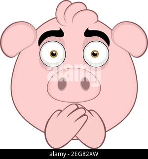 Vector Emoticon Illustration Cartoon eines Schweins´s Kopf mit den Händen über dem Mund, Stille Konzept Stock Vektor