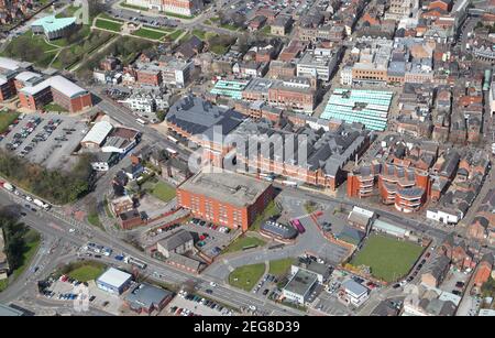 Luftaufnahme des Stadtzentrums Chesterfield, Derbyshire, UK Stockfoto