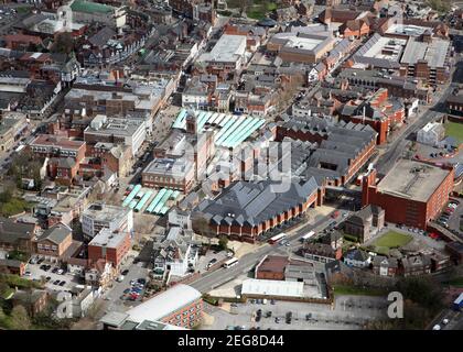 Luftaufnahme des Stadtzentrums Chesterfield, Derbyshire, UK Stockfoto