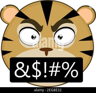 Vector Emoticon Illustration Cartoon eines Tigers Kopf mit einem wütenden Ausdruck und Fluchen Stock Vektor