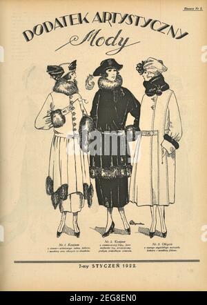 Przedwojenna grafika Art deco Dodatek artystyczny Mody, przedwojenna moda dla kobiet, przedwojenna grafika Art deco z modą, 1933, lata trzydzieste Stockfoto