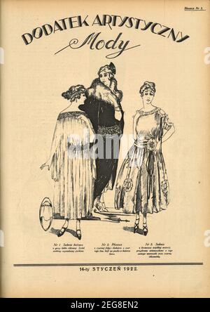 Przedwojenna grafika Art deco Dodatek artystyczny Mody, przedwojenna moda dla kobiet, przedwojenna grafika Art deco z modą, 1933, lata trzydzieste Stockfoto