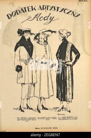 Przedwojenna grafika Art deco Dodatek artystyczny Mody, przedwojenna moda dla kobiet, przedwojenna grafika Art deco z modą, 1933, lata trzydzieste Stockfoto