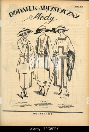 Przedwojenna grafika Art deco Dodatek artystyczny Mody, przedwojenna moda dla kobiet, przedwojenna grafika Art deco z modą, 1933, lata trzydzieste Stockfoto