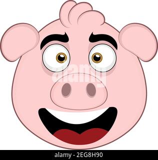 Vector Emoticon Illustration Cartoon eines Schweins Kopf mit einem glücklichen Ausdruck und lächelnd Stock Vektor