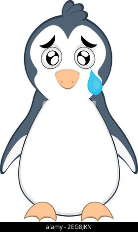 Vector Emoticon Illustration Cartoon eines Pinguins´s Kopf mit einem traurigen Ausdruck und Weinen mit einer Träne, die aus dem Auge über die Wange fällt Stock Vektor