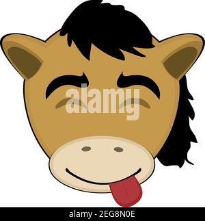 Vector Emoticon Illustration Cartoon eines Ponys Kopf mit einem freudigen Ausdruck der Freude mit geschlossenen Augen und ragt aus der Zunge Stock Vektor