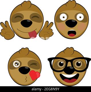 Vektor-Illustration eines faulen Zeichentrickfilms mit verschiedenen Ausdrücken Stock Vektor