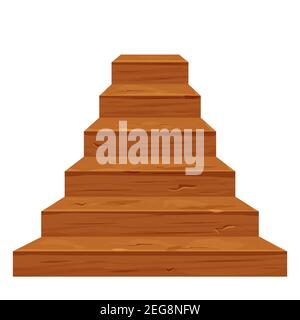 Holz alte, rissige Treppe im Cartoon-Stil, detaillierte Zeichnung isoliert auf weißem Hintergrund. Leeres Haus, Schlossdekoration, ländlicher Bau, furnitur Stock Vektor