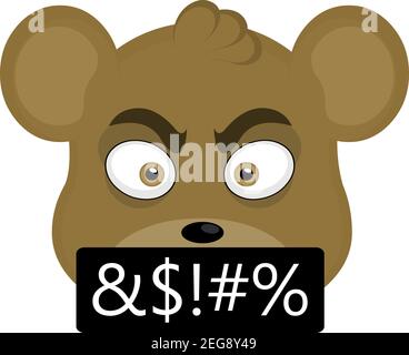 Vector Emoticon Illustration Cartoon eines Teddybären Kopf mit einem wütenden Ausdruck und Fluchen Stock Vektor