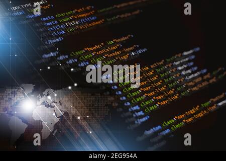 html Front-End Web Entwicklung Programmiersprache für Website-Codierung. Mix Media Hintergrund Stockfoto