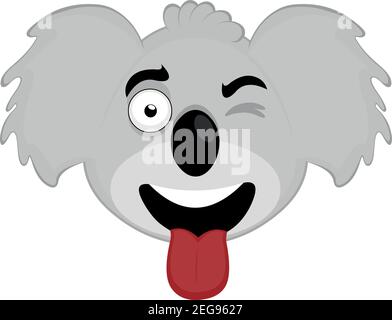 Vector Emoticon Illustration Cartoon eines Koala´s Kopf mit glücklichen Ausdruck, zwinkend und ragt seine Zunge mit offenem Mund Stock Vektor