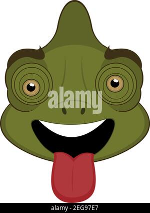 Vector Emoticon Illustration Cartoon eines Chamäleons Kopf mit einem glücklichen Ausdruck, ragt aus seiner Zunge Stock Vektor