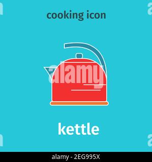 Symbol für Teekanne. Vektor farbige Teekanne mit einer Inschrift. Flache Abbildung. Wasserkocher. Stock Vektor