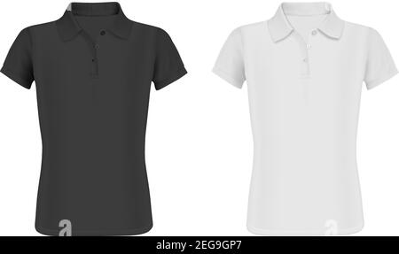 Herren Slim Kurzarm Poloshirt für Werbung. Schwarz und Weiß Poloshirt isoliert mockup Design-Vorlage für Branding. Sportbekleidung. Realistisches Co Stock Vektor