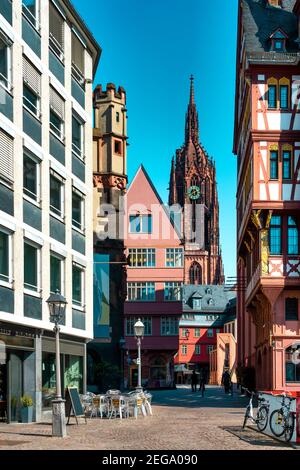 Die neue Altstadt von Frankfurt am Main mit Blick zum Dom, Deutschland Stockfoto