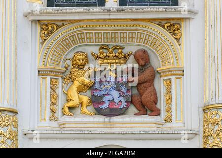 Brügge Wappen auf dem Palast der Freiheit von Brügge, Belgien Stockfoto