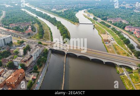 Breslau Juni 21 2019 Warschau Brücken über die Odra Sonniger Morgen Stockfoto