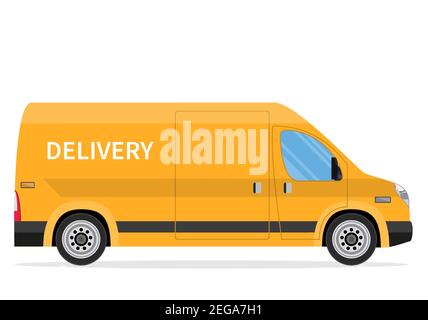 Lieferwagen isoliert auf weißem Hintergrund. Online-Lieferservice-Konzept. Lieferung nach Hause und ins Büro. Vektorgrafik im flachen Stil Stock Vektor