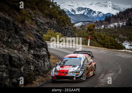 69 Kalle ROVANPERÄ (FIN), Jonne HALTTUNEN (FIN), TOYOTA GAZOO RACING WRT, TOYOTA Yaris WRC, Aktion während der WRC World Rally Car Championship 2021, Rallye Monte Carlo am 20. Bis 24. Januar 2021 in Monaco - Foto Grégory Lenormand / DPPI Stockfoto