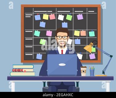 Geschäftsmann, der an der Rezeption arbeitet Stock Vektor