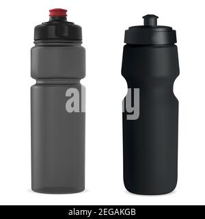 Sportwasserflasche. Kunststoff-Getränkeflasche Vektor leer. Wiederverwendbare Fitness-Flasche Vorlage Mock up. Fahrrad-Training Flaschen, Abenteuer-Ausrüstung. Wandern Stock Vektor