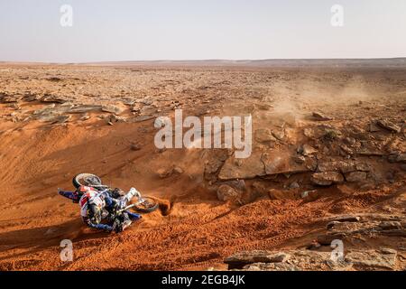 99 Vega Puerta Javier (esp), Yamaha, Pont Grup Yamaha, Original von Motul, Moto, Bike, Action Crash, Unfall während der 8th Etappe der Dakar 2021 zwischen Sakaka und Neom, in Saudi-Arabien am 11. Januar 2021 - Foto Frédéric Le Floc'h / DPPI Stockfoto