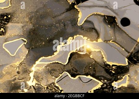 Struktur aus schwarzem und goldenem Marmor. Alkohol Tinte Technik abstrakter Vektor Hintergrund. Moderne Luxusfarbe in natürlichen Farben. Vorlage für Banner, Pos. Stock Vektor