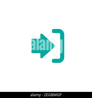 Symbol für Eingabe oder Anmeldung. Isoliert auf weiß. Blauer rechter scharfer Pfeil mit Klammer. Anmeldesymbol. Profil, Benutzeranmeldung. Pfeil im Feld. Eingang, Zugang, einreichen Stock Vektor