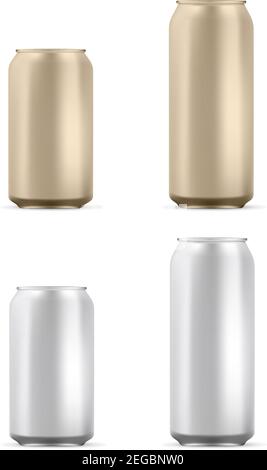 Mockup Aus Aluminiumdock. Bier oder Soda Tin Blank isoliert. Realistische 3D Aluminium Pack für Alkohol, Saft oder Cola Getränke. Rundes, Schlankes Vorlagendesign. Mitarbeiter Stock Vektor