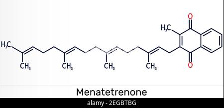 Menatetrenon, Menachinon-4, MK-4 Molekül. Es ist Vitamin K2, Menaquinon. Chemische Formel des Skeletts.Illustration Stockfoto