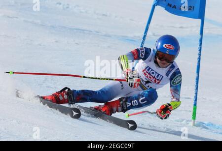 Cortina, Italien. 18th Feb, 2021.SHIFFRIN Mikaela (USA) Silbermedaille während 2021 FIS Alpine Skiweltmeisterschaft - Riesenslalom - Frauen, alpines Skirennen in Cortina (BL), Italien, Februar 18 2021 Credit: Independent Photo Agency Srl/Alamy Live News Stockfoto