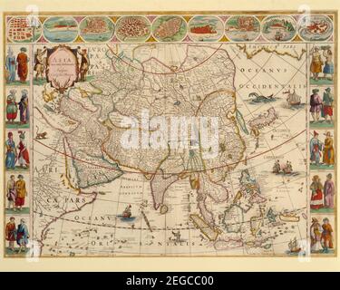 Bildmaterial. Historische Karte. Asia noviter delineata Auctore Guiljelmo Blaeuw von W. Blaeu. Atlas Ausgabe um 1650. Stockfoto