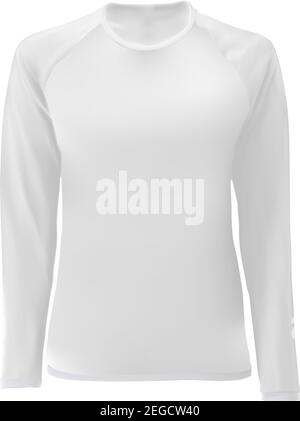 T-Shirt-Vorlage. Weiße leere Vorderansicht. Frauen Langarm Body. Damenbekleidung. Sport-Unterhemd im Uniform-Look. T-Shirt Kleidung Mock up zum Drucken. T-Shirt Stock Vektor