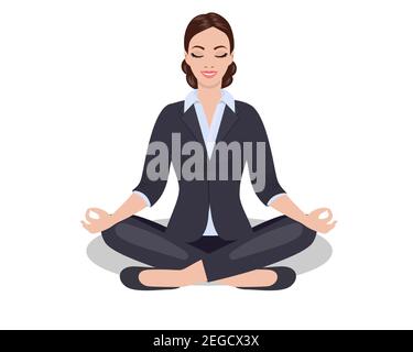Geschäftsfrau, die in der Lotus-Pose der Padmasana sitzt. Stock Vektor