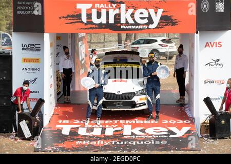 21 Pontus TIDEMAND (swe), Patrik BARTH (swe), TOKSPORT WRT, SKODA Fabia Evo, WRC 2, Podium, Portrait während der Rallye Türkei 2020, 5th Runde der FIA WRC Meisterschaft 2020 vom 18. Bis 20. September 2020 in Marmaris, Mugla in der Türkei - Foto Gregory Lenormand / DPPI Stockfoto