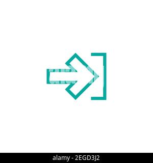 Symbol für Eingabe oder Anmeldung. Isoliert auf weiß. Blauer rechter scharfer Pfeil mit Klammer. Anmeldesymbol. Profil, Benutzeranmeldung. Pfeil im Feld. Eingang, Zugang, einreichen Stock Vektor